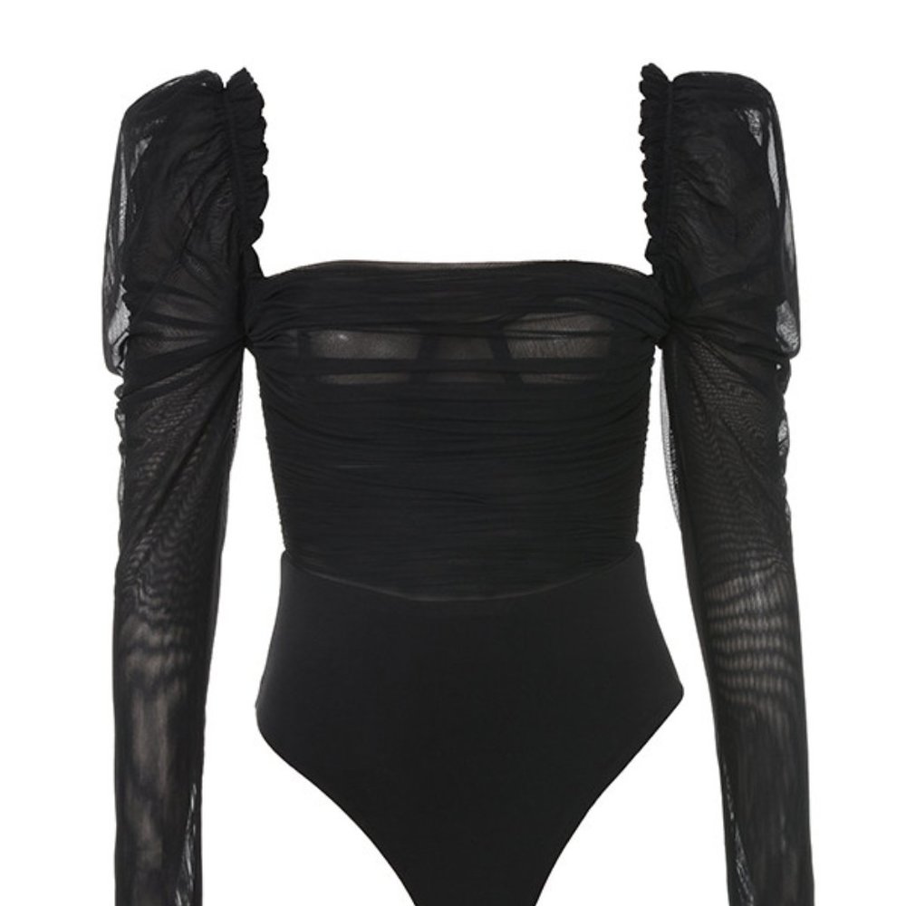 House of CB Black ruched chiffon top